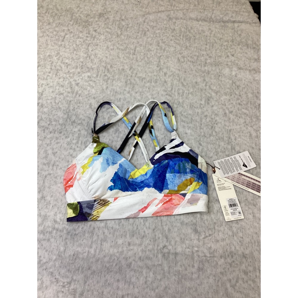 CALIA Strappy Back Ruched Bikini Top Collage Pure White Abstract Print Small